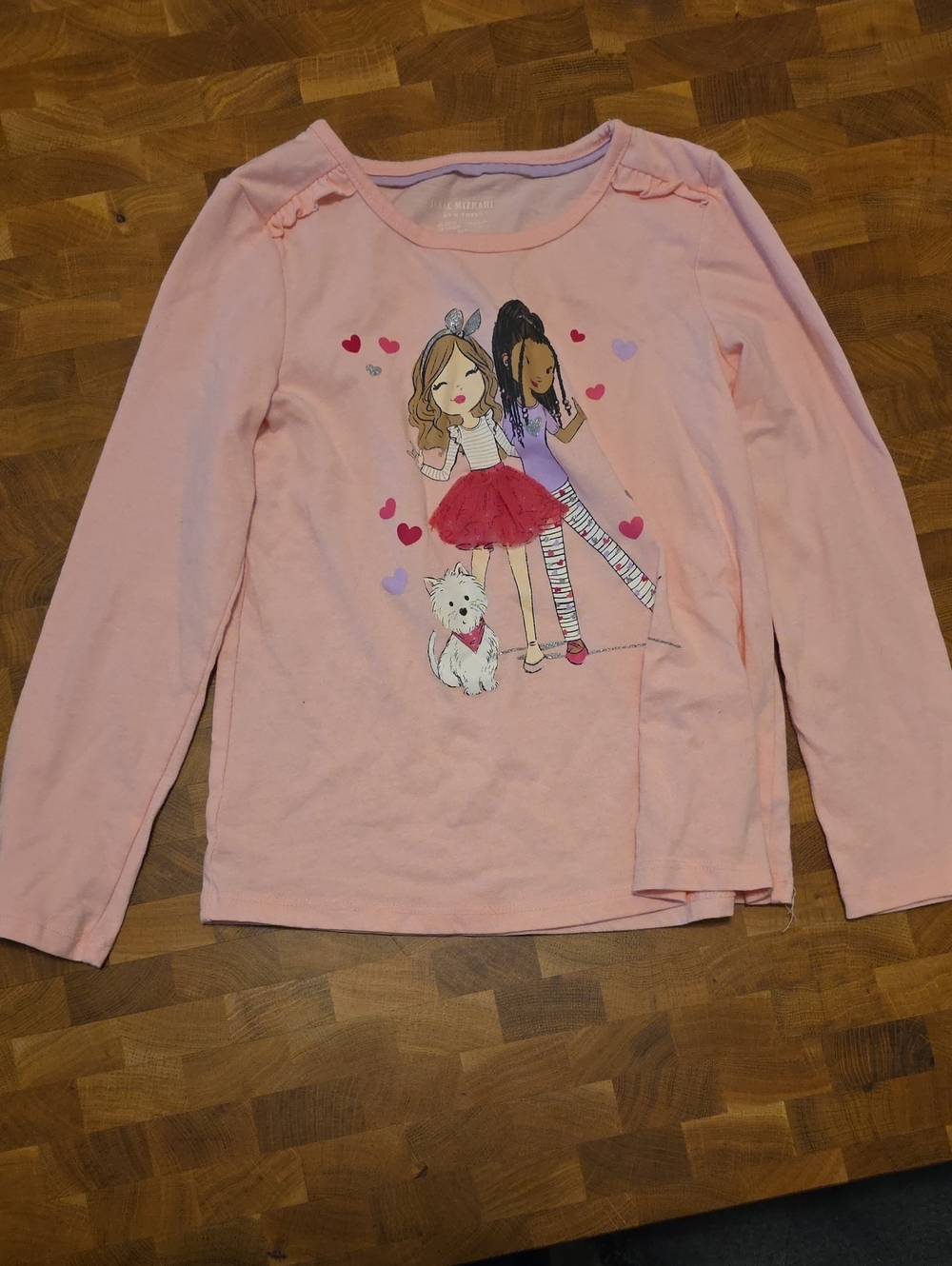 Isaac Mizrahi Pink Long-Sleeve Girl Graphic Top with Red Tulle Skirt Accent